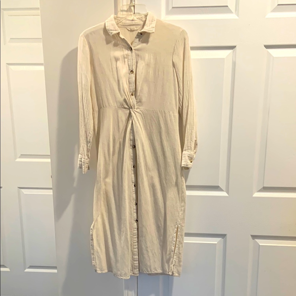 Cream Button-Down Midi Dress